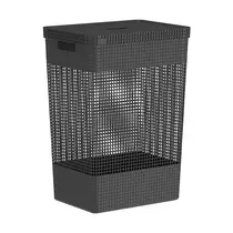Ou Cesto De Roupas Grid 49l Tampa Preto Fechado