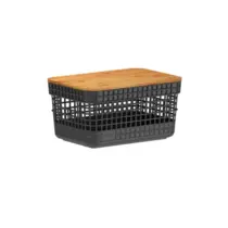 Ou Cesto Organizador Grid Com Tampa De Bambu 2,5 Litros - Preto