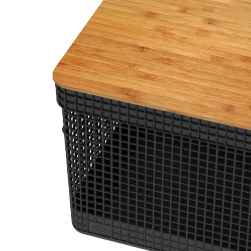 Ou Cesto Organizador Grid Com Tampa De Bambu 20 Litros - Preto