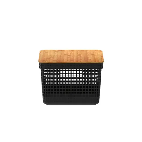 Ou Cesto Organizador Grid Com Tampa De Bambu 8 Litros - Preto
