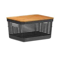 Ou Cesto Organizador Grid Com Tampa De Bambu 8 Litros - Preto