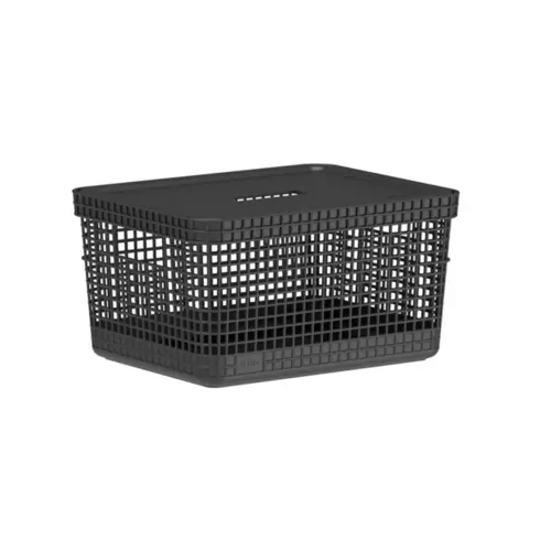 Ou Cesto Organizador Grid Com Tampa 8 Litros - Preto