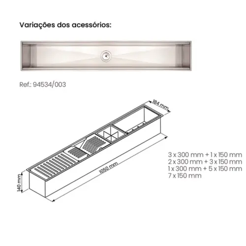 Tramontina Canal Organizador Aço Inox 105x18cm