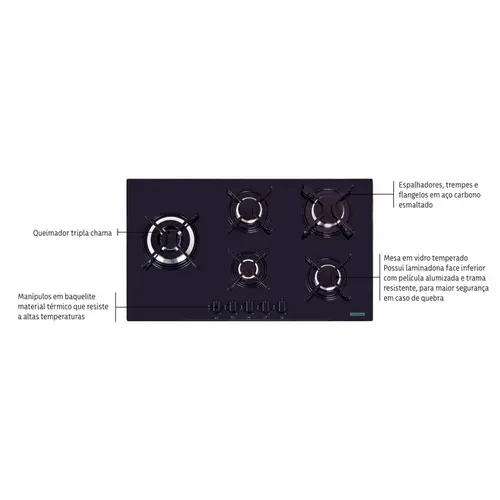 Tramontina Cooktop 90cm 5b Penta Side Plus Preto Bivolt