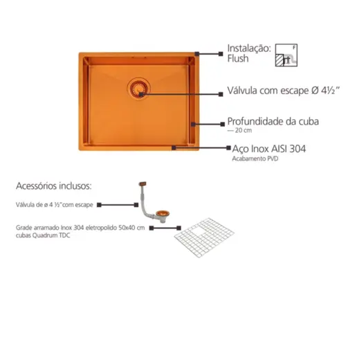 Tramontina Cuba 50x40cm Design Collection Quadrum Gold
