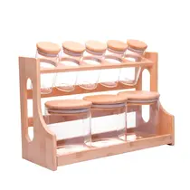 Wolff Conj. C/ 8 Potes Em Borossilicato Com Tampa Hermetica E Rack Em Bambu 500ml/120ml