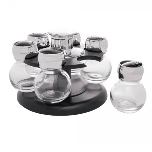 Wolff Conj. C/ 6 Potes Vidro E Tampa Plastico Com Base Giratoria Preto