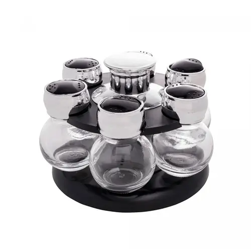 Wolff Conj. C/ 6 Potes Vidro E Tampa Plastico Com Base Giratoria Preto