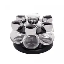Wolff Conj. C/ 6 Potes Vidro E Tampa Plastico Com Base Giratoria Preto