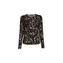 Le Lis Blusa Tule Rafaela Bicolor Bege e Preto