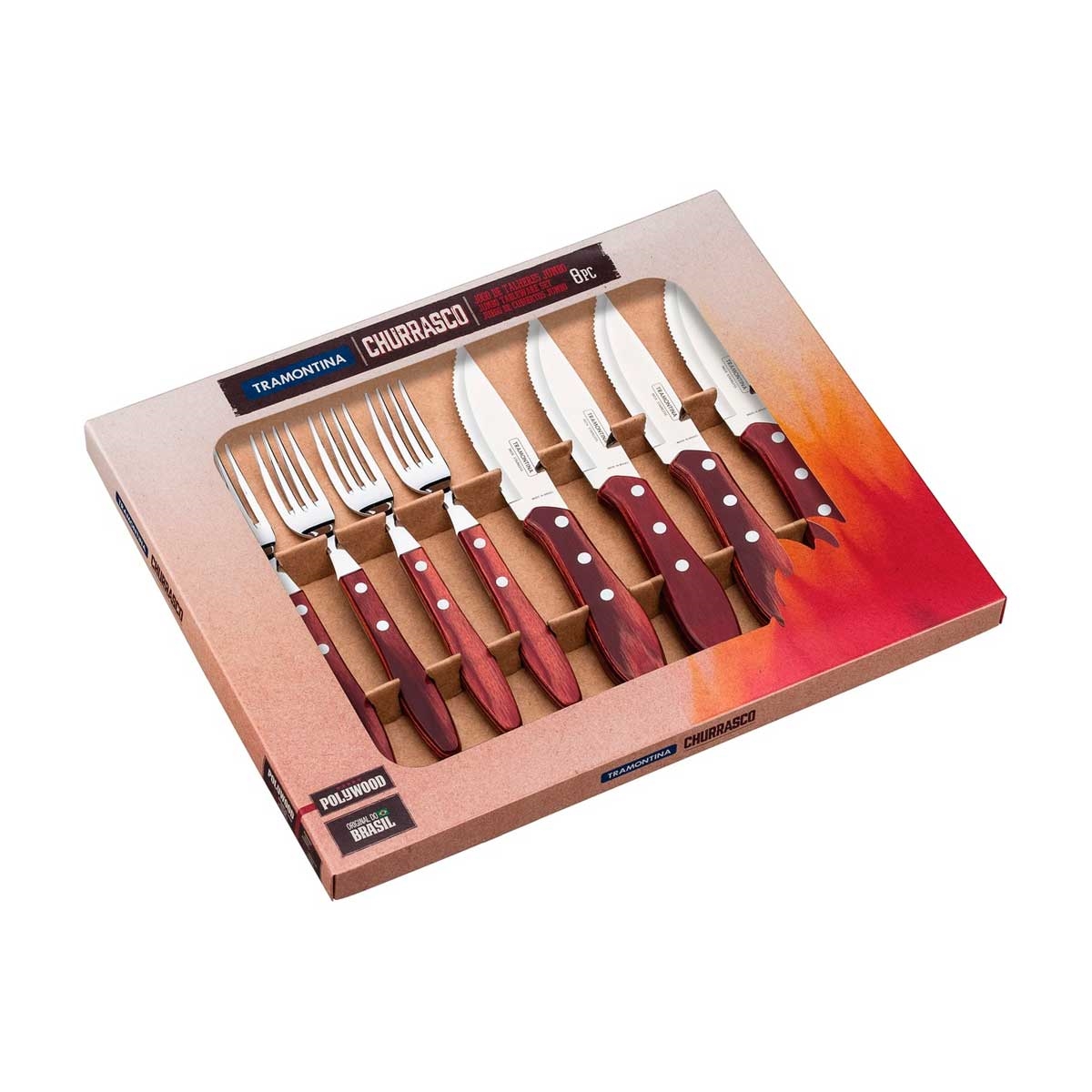 Kit Faqueiro 9 Peças Garfo Faca Colher Para Churrasco Cozinha Mesa Polywood  Aço Inox Cabo de Madeira Jumbo Vermelho Tramontina em Promoção na Americanas