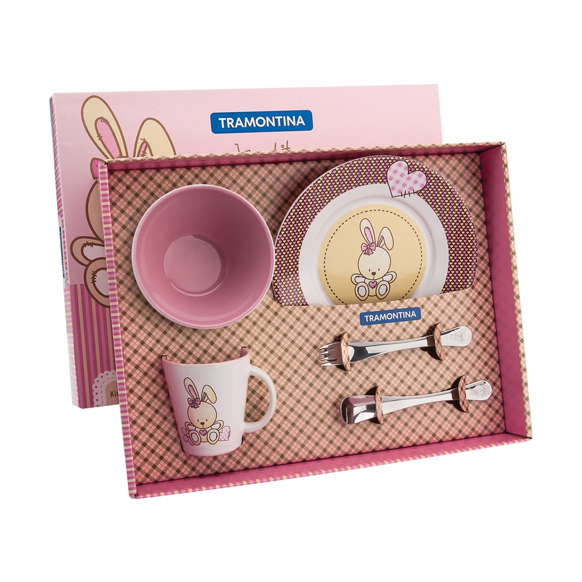 Kit Tramontina Para Refeicao Em Ceramica E Aco Inox Rosa 5 Pecas Le Petit