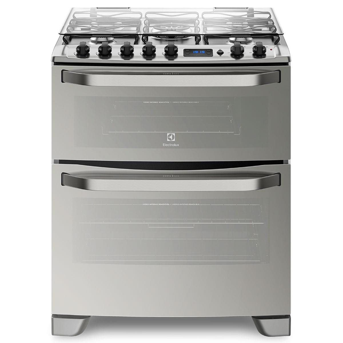 Fogão Electrolux 76XDR Prata Duplo Forno 5 bocas Grill Bivolt