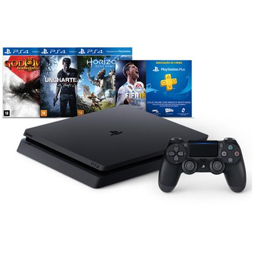 Ps4 Slim Console Playstation 4 + 2 Controle + Jogos