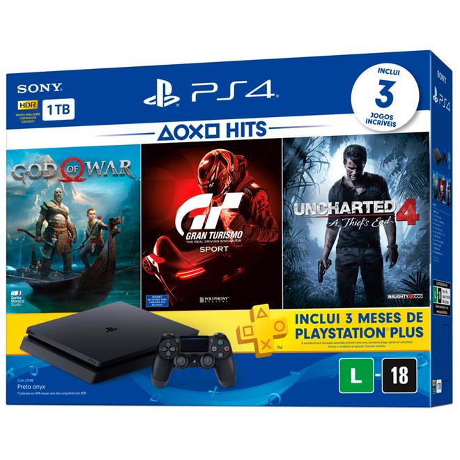 UZ Games - MEGA PACK 18: Console PS4 Slim 1 TB com 3 jogos novos e 3 meses  de PSN Plus + 3 JOGOS SEMINOVOS. (Jogos seminovos deverão ser escolhidos no  momento