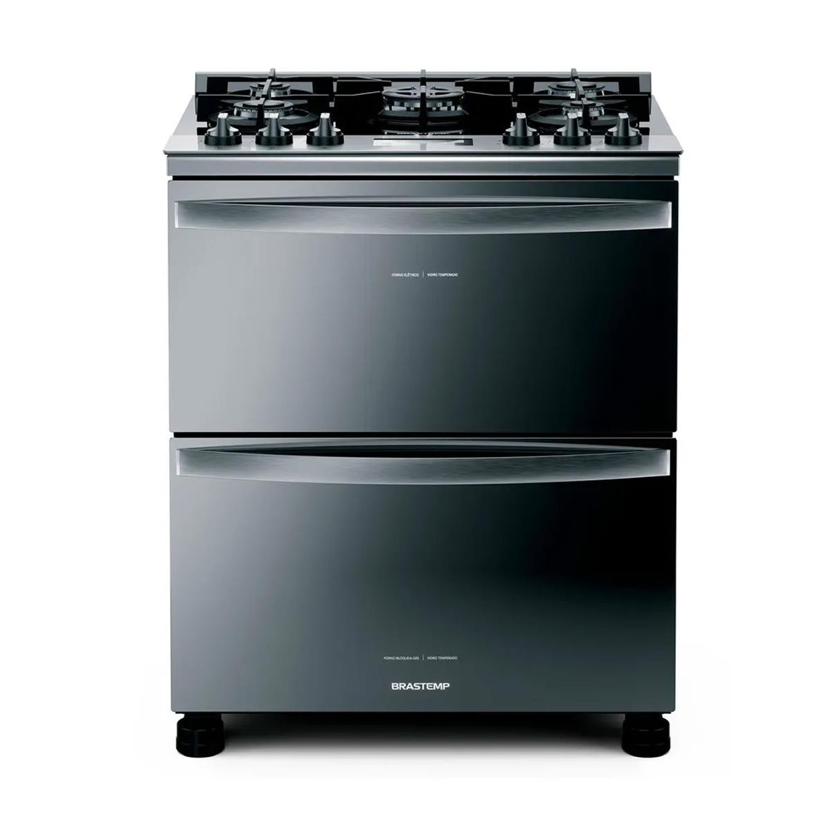 Fogão Brastemp 5 Bocas Duplo Forno Inox com Mesa de Vidro e Touch Timer ...
