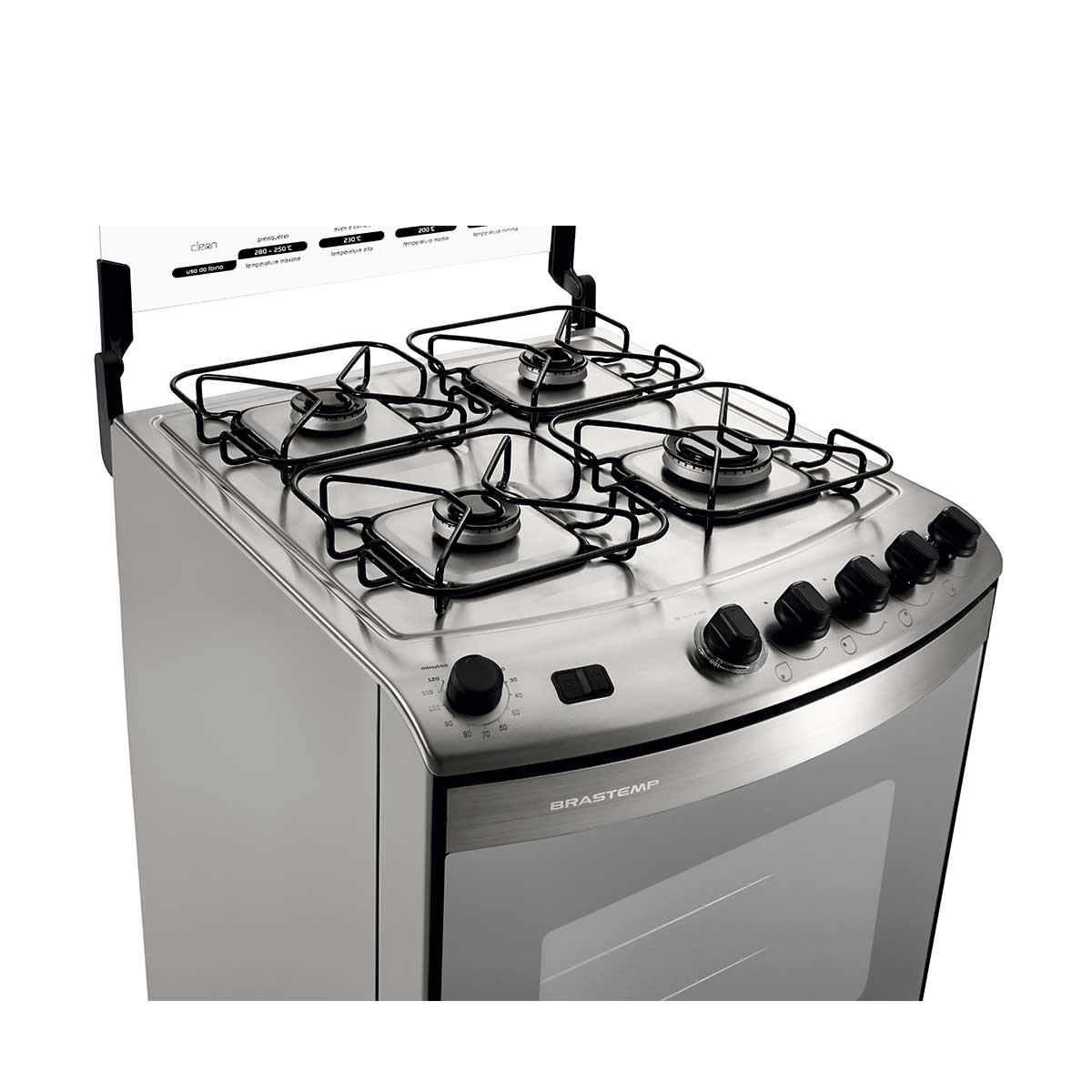 Fogão Brastemp Clean Maxi 4 bocas, Acendimento Automático e Timer Bivolt