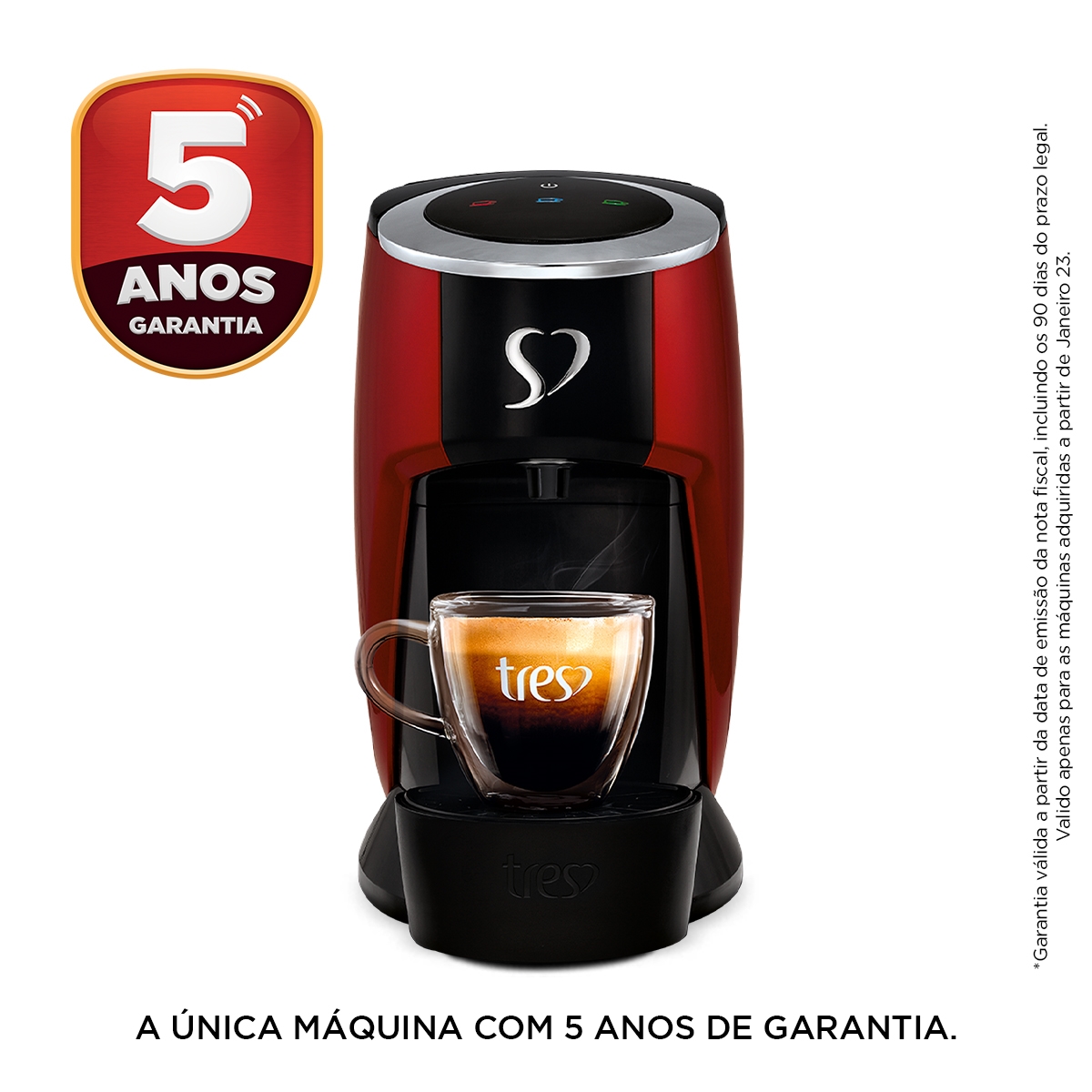 Cafeteira TRES 3 Corações Touch Vermelha para Café Espresso Automática ...