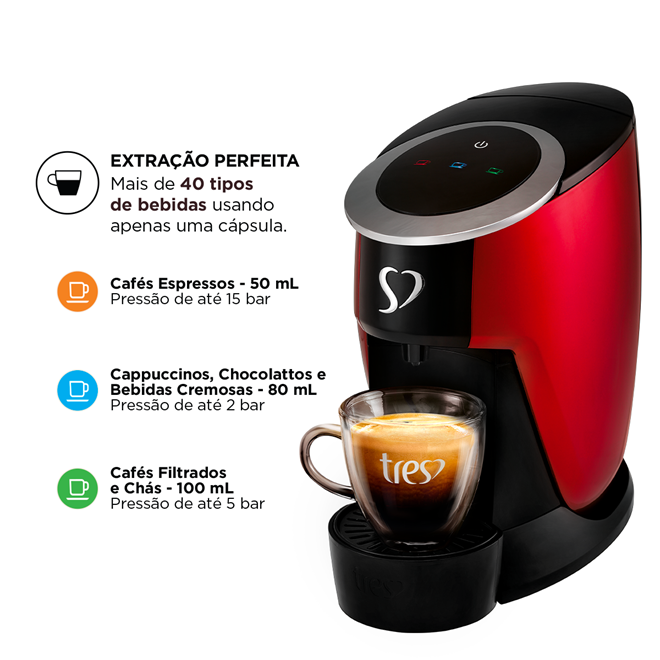 Cafeteira TRES 3 Corações Touch Vermelha 220v