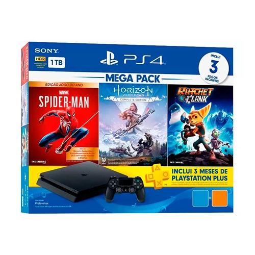 UZ Games - MEGA PACK 18: Console PS4 Slim 1 TB com 3 jogos novos e 3 meses  de PSN Plus + 3 JOGOS SEMINOVOS. (Jogos seminovos deverão ser escolhidos no  momento