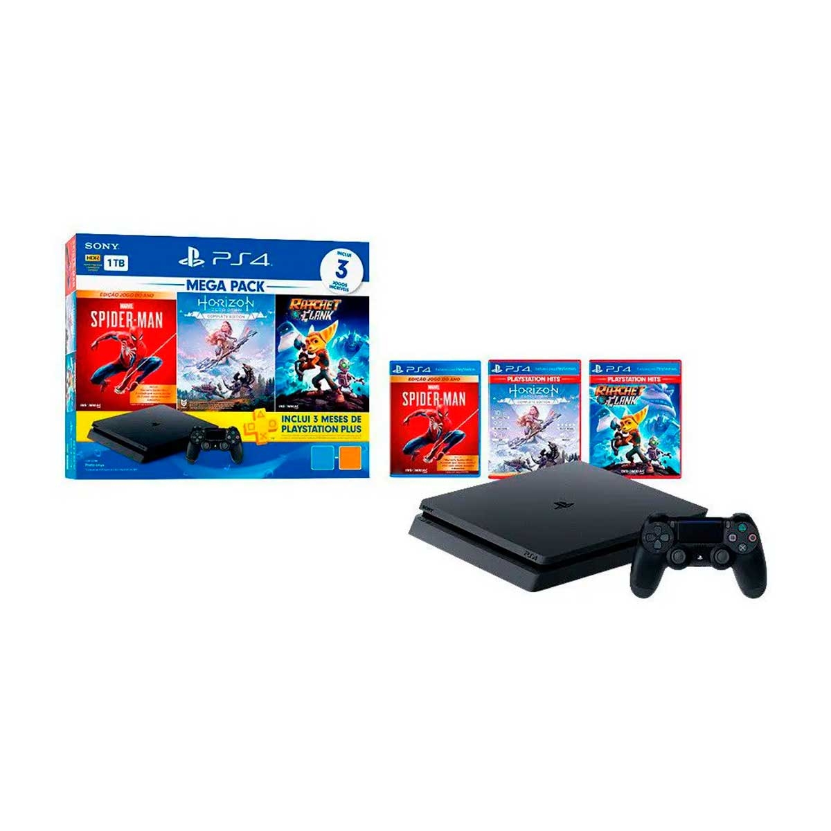 Console Playstation 4 PS4 Slim 1TB Bundle Hits 15 com 3 Jogos e PSN Plus 3  Meses - CUH-2214B-V15