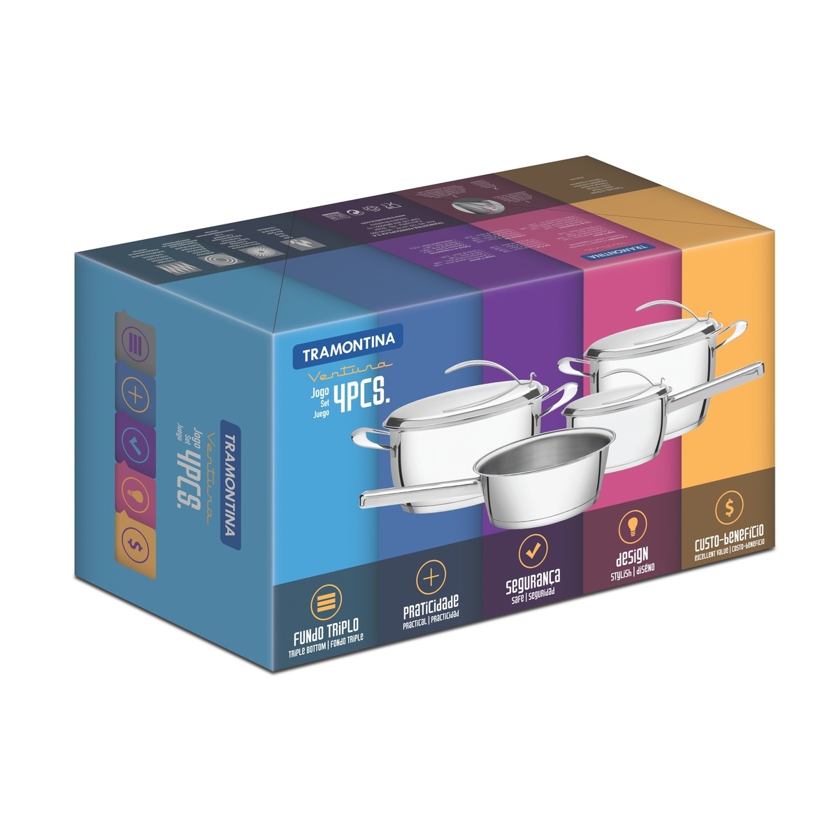 Jogo de Panelas Tramontina Ventura Aço Inox 4 Peças