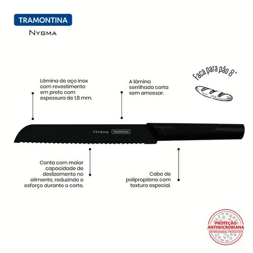 Tramontina UD Faca P/ Pão 8" Nygma Inox Preta